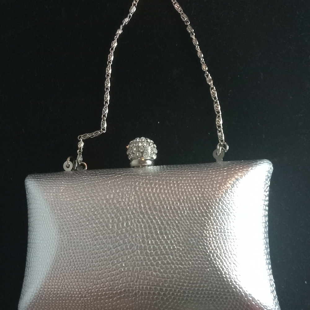 bebe silver evening bag